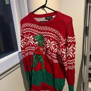 Red and Green Dinosaur Christmas Sweater
